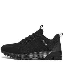Plus Size Men's Casual Breathable Sports Running Shoes, Outdoor Fashion Solid Color Non-Slip Lightweight Training Sneakers - Black and White - View 3