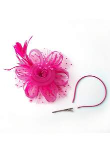 1 pieza Sombrero con velo para fiesta de té de damas estilo años 20 y 50, tocado elegante y de moda - Rosa Fucsia - Ver 3