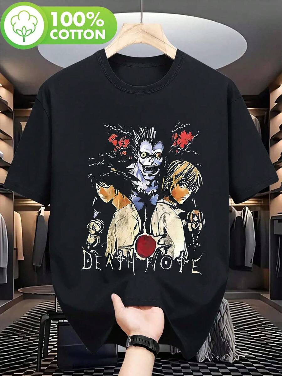 Anime T-Shirt - Ryuk & Yagami Graphic Tee With Red Eyes Design - Heavyweight Oversized Shirt For Men & Women - Unisex Casual Streetwear, Halloween, Cosplay - Anime Fan Clothing (White) - BirthdayChristmas Gift - Black 4 - View 1