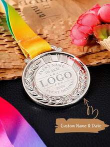 1pc Customizable Engraved Sports Medal, Can Use Custom Template Or Logo Design. Personalize Your Medal With Logo, Name, Date And Event Details. Suitable For Personalized Sports, Competition And Family Event Medals. - Multicolor - View 5