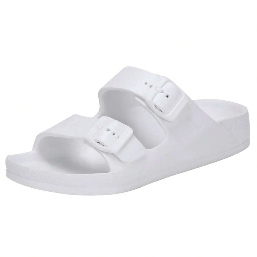 Unisex Slip-On-On Double Bar Sandals, Minimalist Hook And Loop Beach Slippers, Outdoor Casual- White - White - View 1
