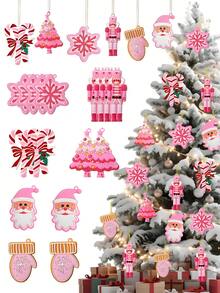 16/20件粉色姜饼人和圣诞树装饰品，圣诞装饰品，圣诞树装饰套装，适用于圣诞树装饰、圣诞派对、家居装饰、婚礼、商店橱窗、室内外装饰 - 彩色 - 查看 3