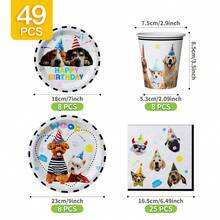 Cute Puppy Happy Birthday Disposable Plate, Napkin, Cup Set, Plates, Napkins And Cups Party Supplies, Serves 8 Guests, Disposable Paper Plates Party Tableware Suitable For Birthday, Wedding, Theme Party, Family Picnic - Multicolor - View 6