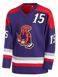 Men's Ice Hockey Jersey #15 Purple V-Neck Long Sleeve Embroidered Sweatshirt Ice Hockey Jersey - Purple - View 2