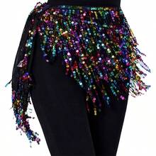 1件装女士波浪腰链肚皮舞服装，可调节亮片流苏雪纺舞裙，不对称摆裙，适合纱丽风格，适用于狂欢节、派对、夜总会、海滩、异域风情服装装饰、波西米亚风、复古风 - 彩色 - 查看 20