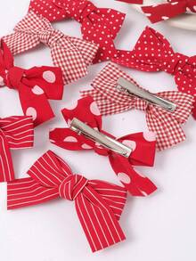 10 Pieces Of Bow Hair Clips For Girls, Sweet Valentine's Day Heart Hair Clips - Multicolor - View 3