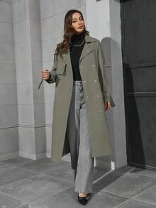 Áo khoác gió dài nhẹ dành cho nữ có thắt lưng - Áo khoác công sở đa năng thời trang, phù hợp cho mùa xuân và mùa thu, kiểu dáng thường ngày thanh lịch. - màu xanh lá - Xem 4