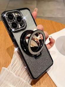 New Rhinestone Mirror, Apple 15 Promax Phone Case, Anti Drop Lens, All Inclusive, Apple 13/12/11, Simple And Fashionable, Popular , 17 Promax, Male And Female, Niche, Goddess Pure - Silver - View 1