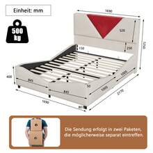 Anajqaqia Bed Frame For Adults, 140/160 X 190/200cm Double Bed, Upholstered Bed, Hydraulic Storage Bed, Air Mattress With Storage Space Under The Bed, Elegant And Gentle Youth Bed Frame, Without Drawers - 米色 - 查看 9