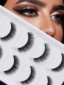 5 Pairs/Set Soft Full Strip Lashes, Thick Crossed False Eyelashes Natural Curly With Fine Black Stem, Feathery Wispy Style, Non-Irritating, Reusable, Suitable For Daily And Various Occasions, 5-12mm - White - View 13