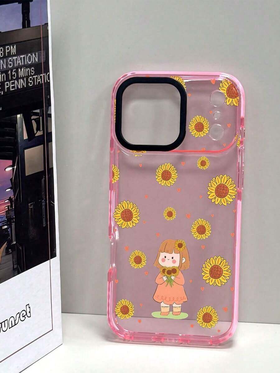 1個 デュアルカラーTPUクリアフォンケース ひまわりガール サマーガーデンスタイル クリア、スリム、iPhone17 Pro Max、iPhone16 Pro Max、iPhone15/14/13/12/X/PLUS/PRO/PROMAXと互換性あり、ホリデーギフト - 白い枠線 - チェックする 1