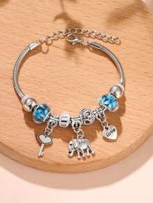 1pc Fashionable Women's Elephant & Heart Charm Bracelet Valentines - 藍色 - 查看 4