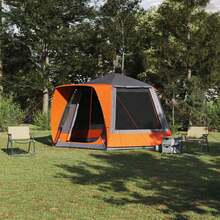 vidaXL Campingzelt Hütte Grau Und Orange 420 X 420 X 227 Cm Polyester - A - View 1