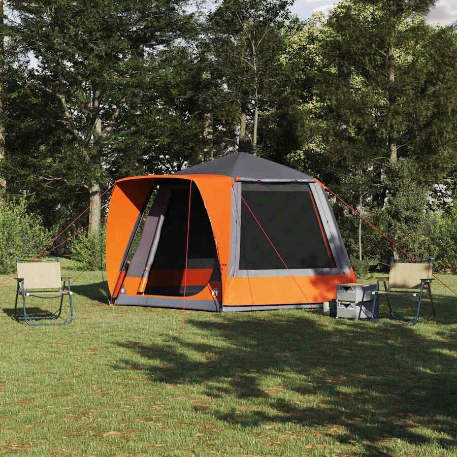 vidaXL Campingzelt Hütte Grau Und Orange 420 X 420 X 227 Cm Polyester - A - View 1