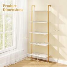 GOFLAME 5-Tier Ladder Shelf Wall Mounted Bookcase With Metal Frame-White - White - View 3