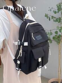 Fashion Solid Color Backpack For Women, Casual Large Capacity Knapsack, Fashion Simple College Student School Bag, Casual Daypack, Waterproof Bookbag, Travel Backpack Suitable For Daily, School And Outing Use, Travel Essentials, School Supplies, Travel Accessories - 彩色 - 查看 8