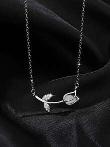 1pc S925 Sterling Silver Elegant Romantic Tulip Pendant Necklace, Delicate Floral Clavicle Chain, Feminine Minimalist Design, Gift - Flowers - View 4