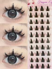 80pcs/Pack Glue-Free Naughty Pixie False Eyelashes, Natural Adhesion & Extension, Soft & Fluffy Effect, C-Curl Individual Lashes, Mixed Length 11-12mm, Natural & Transparent, Suitable For Cosplay And Beginners - C - View 10