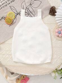Baby Girls' Summer Handmade 3D Bee Embroidery Design Knitted Suspender Romper, Adorable And Cute, Suitable For Casual Daily Wear - White - View 8