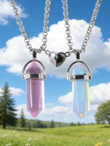 Set de 2 collares con colgante de piedra de cristal de corazón magnético con forma de yin yang de colores múltiples, regalo para parejas/mejores amigos, adecuado para uso diario de mujeres - Multicolor - Ver 20
