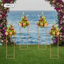 10Pcs Geometric Metal Stands, 23.62in/31.4in Tall Wedding Flower Vase Holders, Party Road Lead, Gold Wedding Flower Stand For Floral Arrangement With A Small Hammer, Easy To Mount - 金色80cm高 - 查看 7