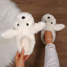 Winter Indoor Warm Slippers For Women Cute Cartoon Dog Plush Slides Memory Foam Fall Bedroom House Shoes - trắng - Xem 3