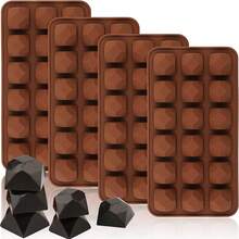 1/4 Pcs Diamond Chocolate Baking Mold, Frozen Dessert Ice Cube Tray, Ice Cream Mold, Baking Mold, Fondant Cake Decorating Mold, Home Kitchen Accessories - Coffee Brown - View 1