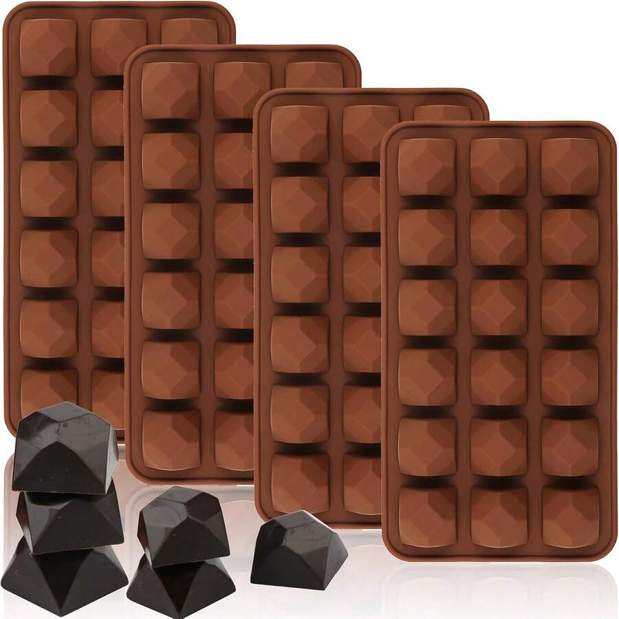 1/4 Pcs Diamond Chocolate Baking Mold, Frozen Dessert Ice Cube Tray, Ice Cream Mold, Baking Mold, Fondant Cake Decorating Mold, Home Kitchen Accessories - Coffee Brown - View 1