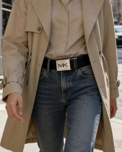 Michael Kors Men's Belt with Logo Buckle for Dress Casual and Jeans