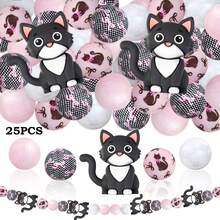 5/25/33颗硅胶猫爪形珠子，灰色、白色和橙色印花彩色圆珠 - 适用于珠宝装饰，硅胶焦点珠，时尚设计，可用作装饰珠、珠宝制作，是DIY手链、挂绳、串珠笔、节日装饰和其他手工艺品的理想之选 - 理想的礼物 - 多款貓咪系列 - 查看 16