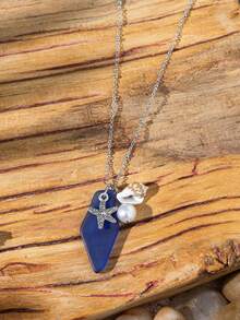 一款波西米亚风格的沙滩玻璃海豚和星星项链，适合女士在度假和音乐节期间佩戴。 - 彩色 - 查看 3