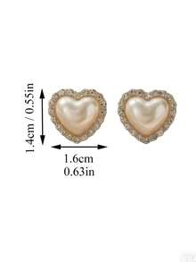 1 paire de boucles d'oreilles à tige vintage style français avec strass en forme de cœur, convient aux adolescentes, pour un port quotidien et les jours de fête - Amour - Voir 4