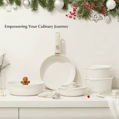 17 PCS Pots And Pan Set, Nonstick Cookware Set Detachable Handle, Induction Kitchen Cookware Sets Non Stick With Removable Handle, RV Cookware Set, White