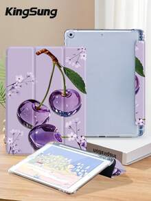 Kingsung Cherry & Flowers Pattern Tablet Protective Case,Compatible With IPad 9.7/10.2/10.5/10.9/12.9/Pro 11, 10th Gen,Compatible With Samsung Galaxy Tab S6 Lite 10.4 Inch,Compatible With Kindle Paperwhite 12th Gen 2024,Kindle (11th Generation) 2022 Release,Kobo Clara Colour,Soft Anti-Fall Protection,Smart Stand/Automatic Wake Up/Sleep - Multicolor - View 4