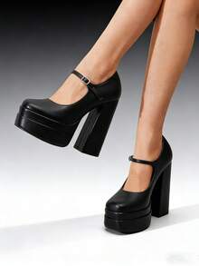 Women's Mary Jane Platform Chunky High Heels Pumps  Square Toe Solid Color Weddings Banquets Fashionable Y2K Shoes - màu đen - Xem 1