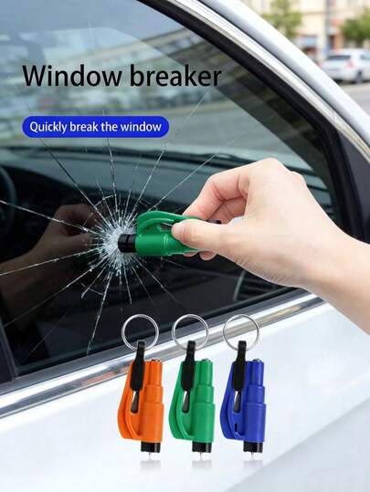 1 pieza Martillo de con llavero rompedor de ventanas para coche, Herramienta de escape de emergencia de 3 en 1: rompedor de ventanas + cortador de cinturón, Martillo de portátil multifuncional, Dispositivo de rotura de cristal instantáneo, Esencial para automóviles.