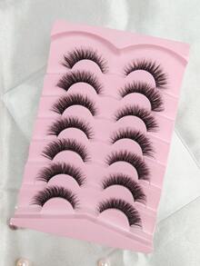 7对蓬松猫眼假睫毛，透明带，自然柔软，交叉纤细，浓密丰盈，仿貂毛，整条假睫毛，适合派对和节日妆容，单根假睫毛，簇状假睫毛，嫁接假睫毛 - 交叉款 - 查看 5