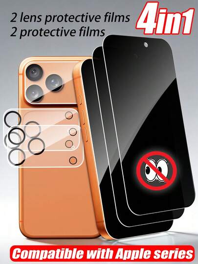 4-In-1 Set: 2 Ultra-Clear Lens Protectors + 2 Anti-Spy Privacy Filters, Anti-Fingerprint, 9H Hardness, Shock-Resistant, Perfect Fit, Clear Screen Protection, Soft Touch, Suitable For Office, Home And Compatible With IPhone