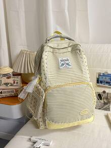 Japanese Style Lace & Striped Backpack, Large Capacity Casual Backpack For High School Students - A - View 7