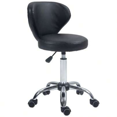 360° Swivel Work Stool With Massage Function And Casters - Adjustable Seat Height From 49 To 64 Cm, Ergonomic Backrest - Chrome-Plated Metal Frame With Black Faux Leather Upholstery