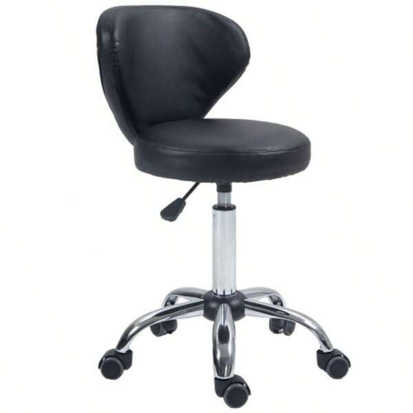 360° Swivel Work Stool With Massage Function And Casters - Adjustable Seat Height From 49 To 64 Cm, Ergonomic Backrest - Chrome-Plated Metal Frame With Black Faux Leather Upholstery