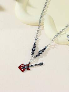 复古吉他情侣项链套装，也可单独购买项链，情人节礼物 - 復古銀色 - 查看 4