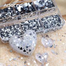 1 Box Holographic Silvery Sequins Epoxy Resin Molds Filling Shining Stars Heart Round Design Nail Jewelry Supplies Paillettes DIY Pendants Crafts Making - Silver - View 9