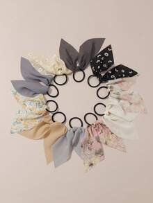 10个装女士时尚别致灰色和卡其色豹纹、雏菊、碎花发圈，适合日常、节日、派对、装饰等场合，可作发绳、橡皮筋、马尾辫发圈、发圈、发绳等。 - 彩色 - 查看 1