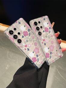 1个花卉爱心图案，带气囊透明防摔手机保护壳，TPU材质，适合作为节日礼物，男女通用，适用于各种手机 - 無色 - 查看 8
