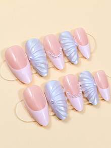 24pcs Press On Fake Nails White French,Pearl Sticker Diamond Nails Supplies Art Perfect For Everyday Wear - Multicolor - View 2