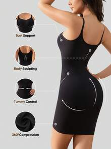Adjustable Strap Tummy Control Sculpting Shapewear Slip - Black - View 4