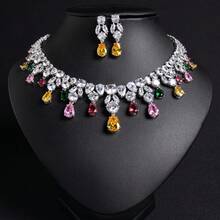 3 pièces/Set Ensemble de bijoux, options multicolores, Ensemble de bijoux pour femmes, Accessoires, Ensemble d'accessoires, Collier en diamant, Pendentif, Bijoux, Collier, Boucles d'oreilles, Gland, Larme, Ensemble de bijoux, Bijoux pour femmes, Mariage, Accessoires de mariage, Convient pour les femmes/mariées/demoiselles d'honneur/fêtes/mariages/banquets, Cadeau de la Saint-Valentin - Ensemble de bijoux - Voir 11