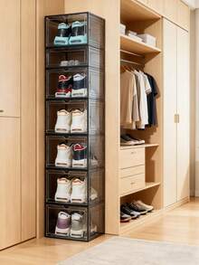 vexelfox 6/12 Pack Shoe Rack  Clear Stackable Shoe  Organizer  Hard Sturdy  Shoe Storage  Thickened Plastic Shoe Boxes For Closet, Fit US Size 12+ Sneakers/Boots, Display Case With Lids, White/Clear - Xám - Xem 2