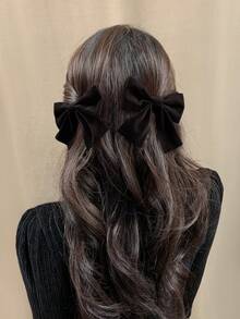 2pcs Velvet Hair Clips, Elegant School Style Cute Bowknot Hair Accessories For Girls, Suitable For Daily Wear Claw Clips Hair Claws Hair Barrettes, School Stuff, College, Bows, Head Accessories, Hairpin - Black - View 6